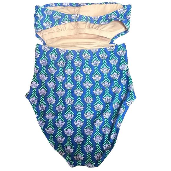J. Crew Factory Blue Once Piece Cut Out Strapless Swimsuit Size M Flora Bandeau - Picture 6 of 12